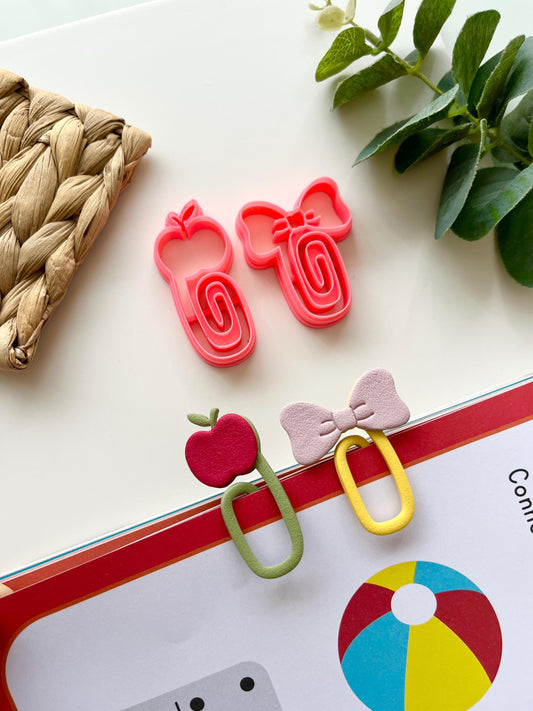 Back to School Bookmarks- Apple & Bowtie Polymer Clay Cutter