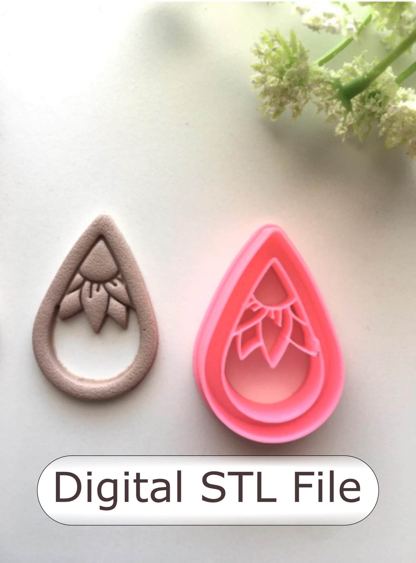 Embossed Flower Teardrop Polymer Clay Cutter - Digital STL File - 2 Styles Included