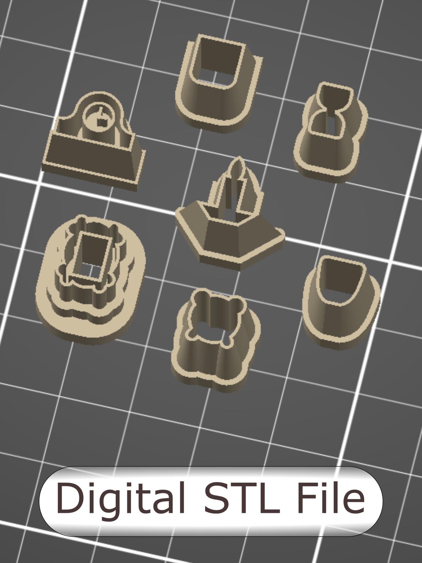 Bookshelf Decorations #1 Polymer Clay Cutter - Digital STL File - 7 Designs