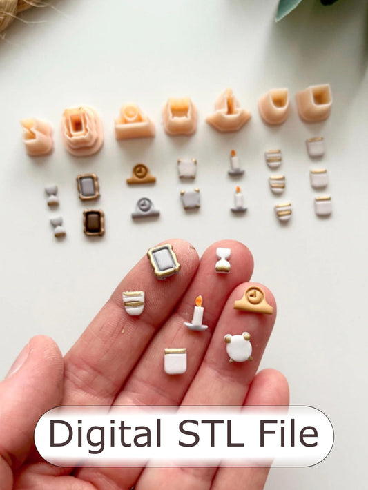 Bookshelf Decorations #1 Polymer Clay Cutter - Digital STL File - 7 Designs