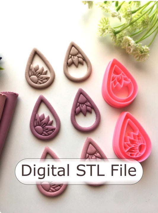 Embossed Flower Teardrop Polymer Clay Cutter - Digital STL File - 2 Styles Included