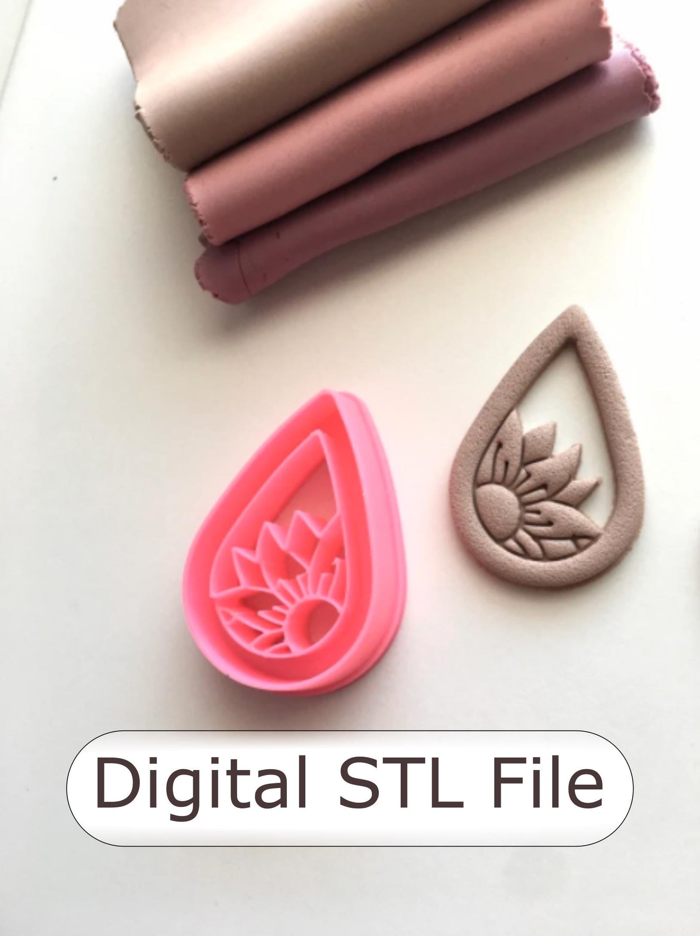 Embossed Flower Teardrop Polymer Clay Cutter - Digital STL File - 2 Styles Included