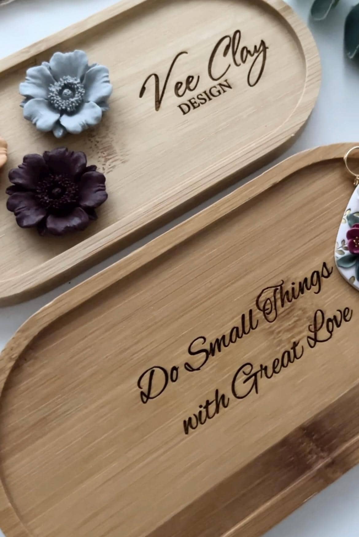 Customised Logo or Message Wooden Dish - Polymer Clay -VeeClayDesign Shop