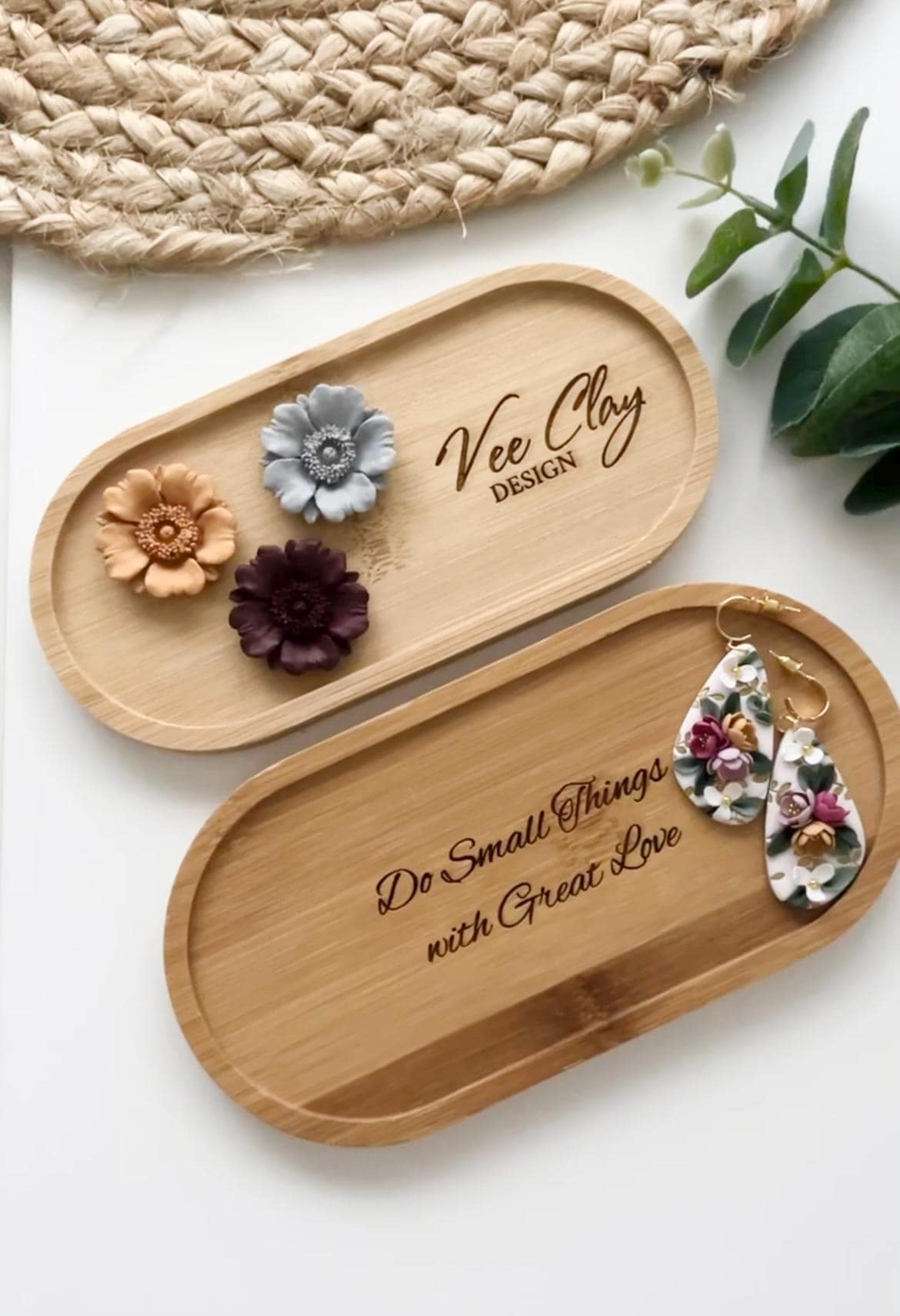 Customised Logo or Message Wooden Dish - Polymer Clay -VeeClayDesign Shop