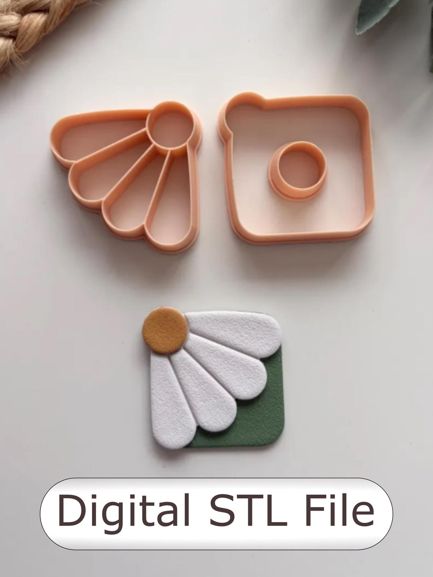 4 Petal Daisy Corner Bookmark Polymer Clay Cutter - Digital STL File