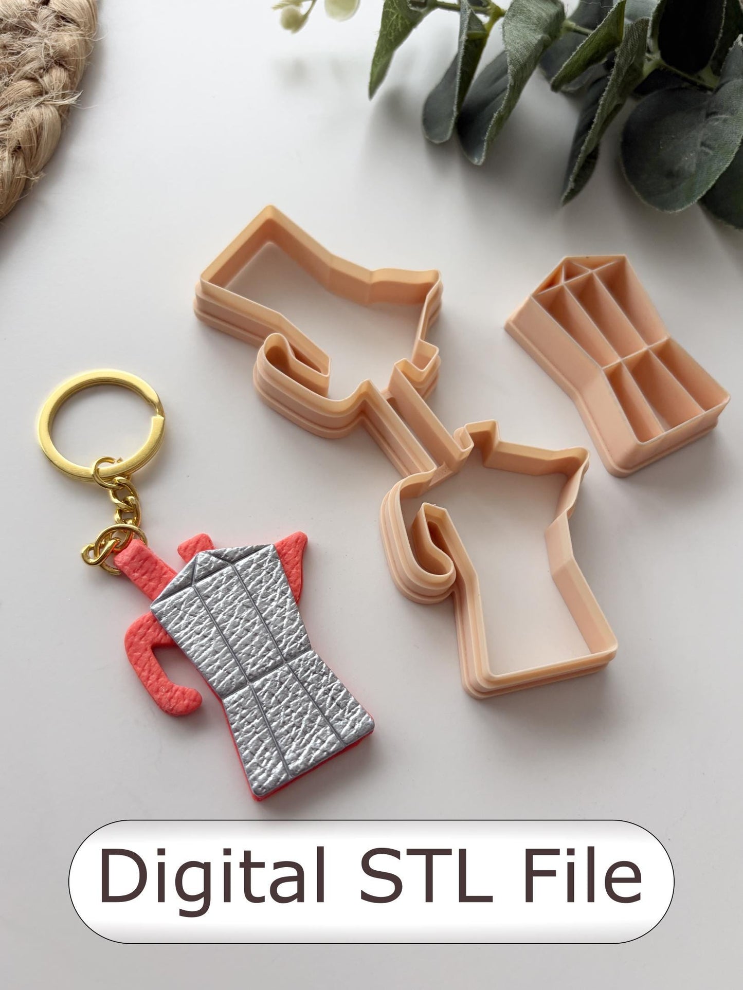 Moka Pot Coffee Keyring Polymer Clay Cutter - Digital STL File