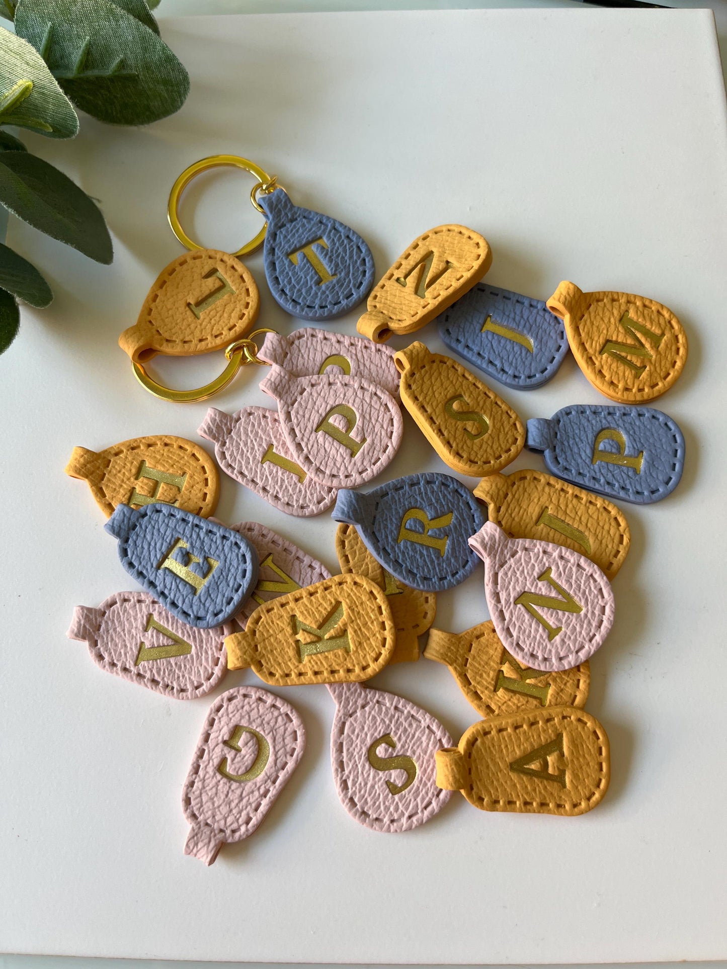 Personalised Leather Effect Keyring's - Polymer Clay