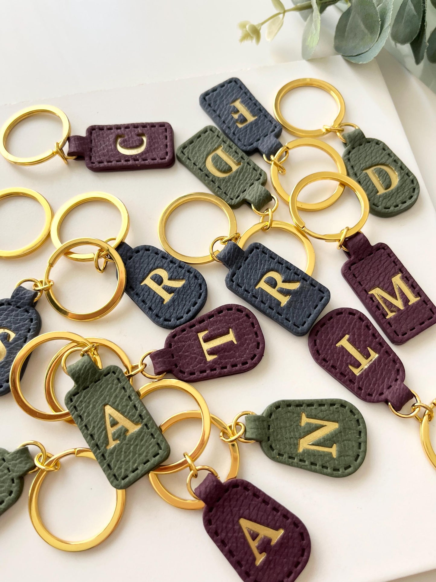 Personalised Leather Effect Keyring's - Polymer Clay