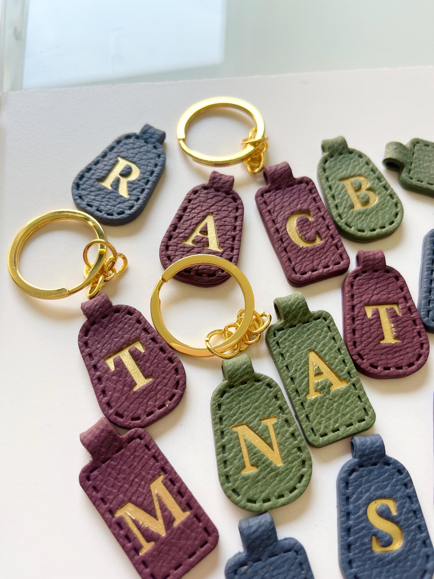 Personalised Leather Effect Keyring's - Polymer Clay