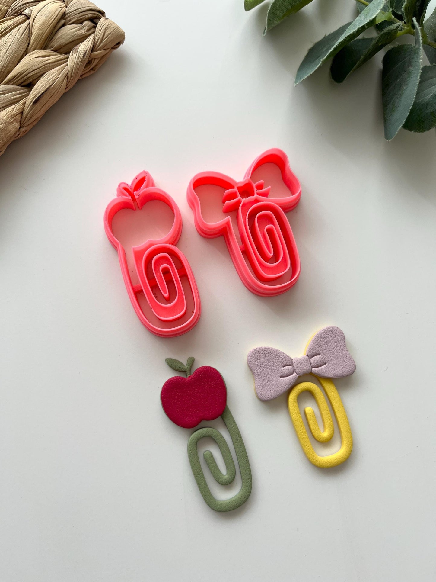 Back to School Bookmarks- Apple & Bowtie Polymer Clay Cutter