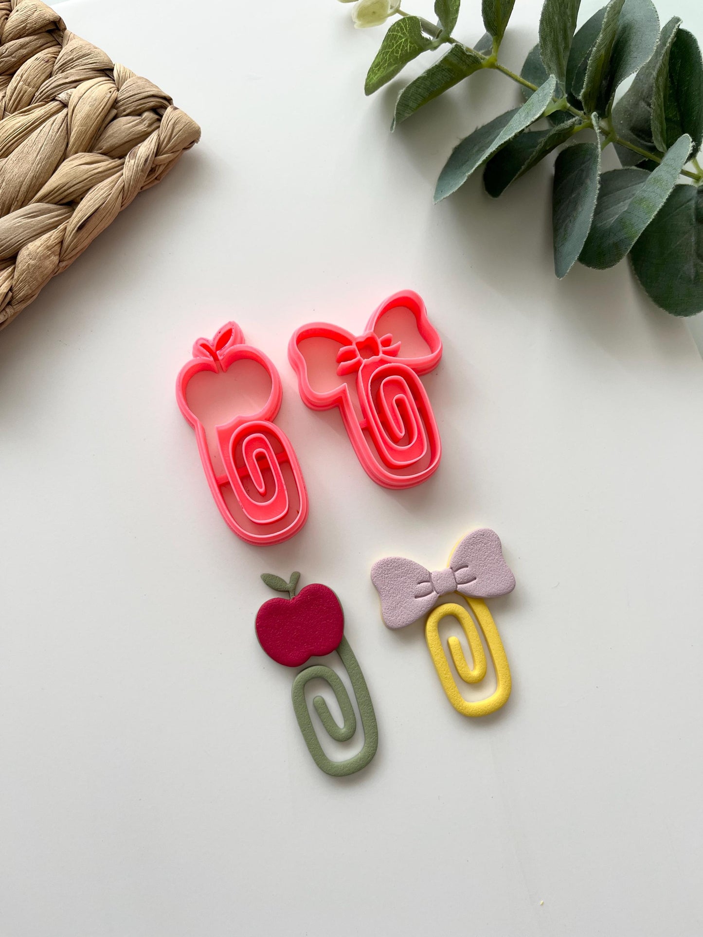 Back to School Bookmarks- Apple & Bowtie Polymer Clay Cutter