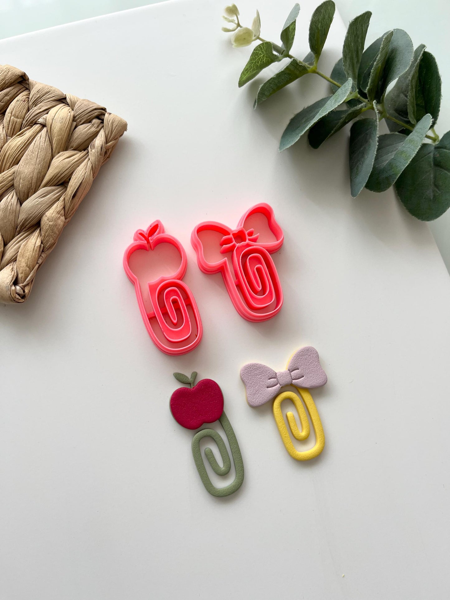 Back to School Bookmarks- Apple & Bowtie Polymer Clay Cutter