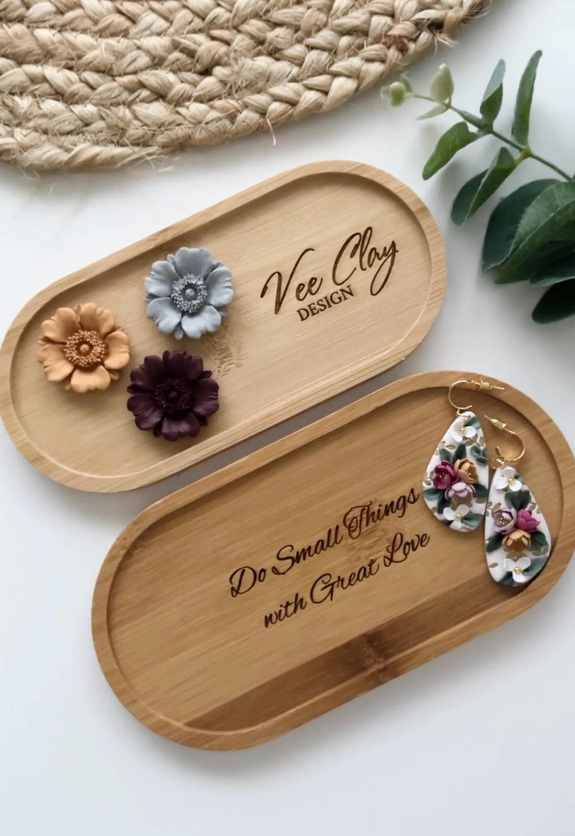 Customised Logo or Message Wooden Dish - Polymer Clay -VeeClayDesign Shop