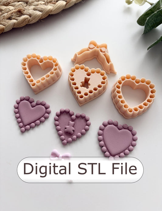 Bead Border Hearts Polymer Clay Cutter - Digital STL File
