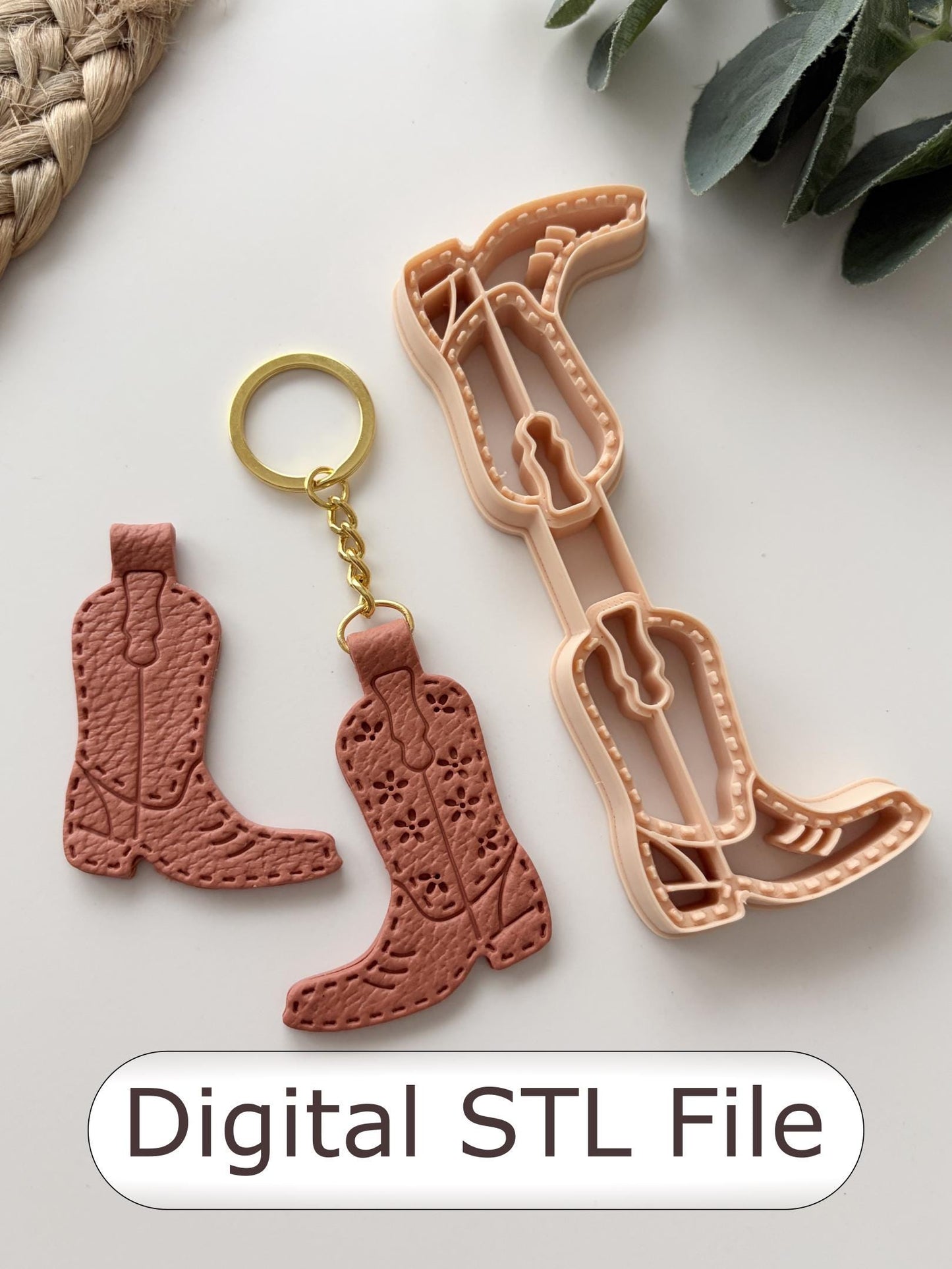Cowgirl Boot Keyring Polymer Clay Cutter - Digital STL File