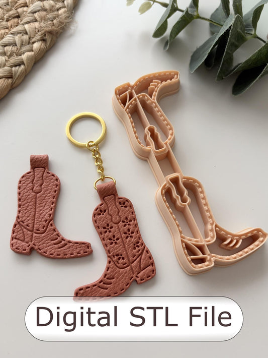 Cowgirl Boot Keyring Polymer Clay Cutter - Digital STL File