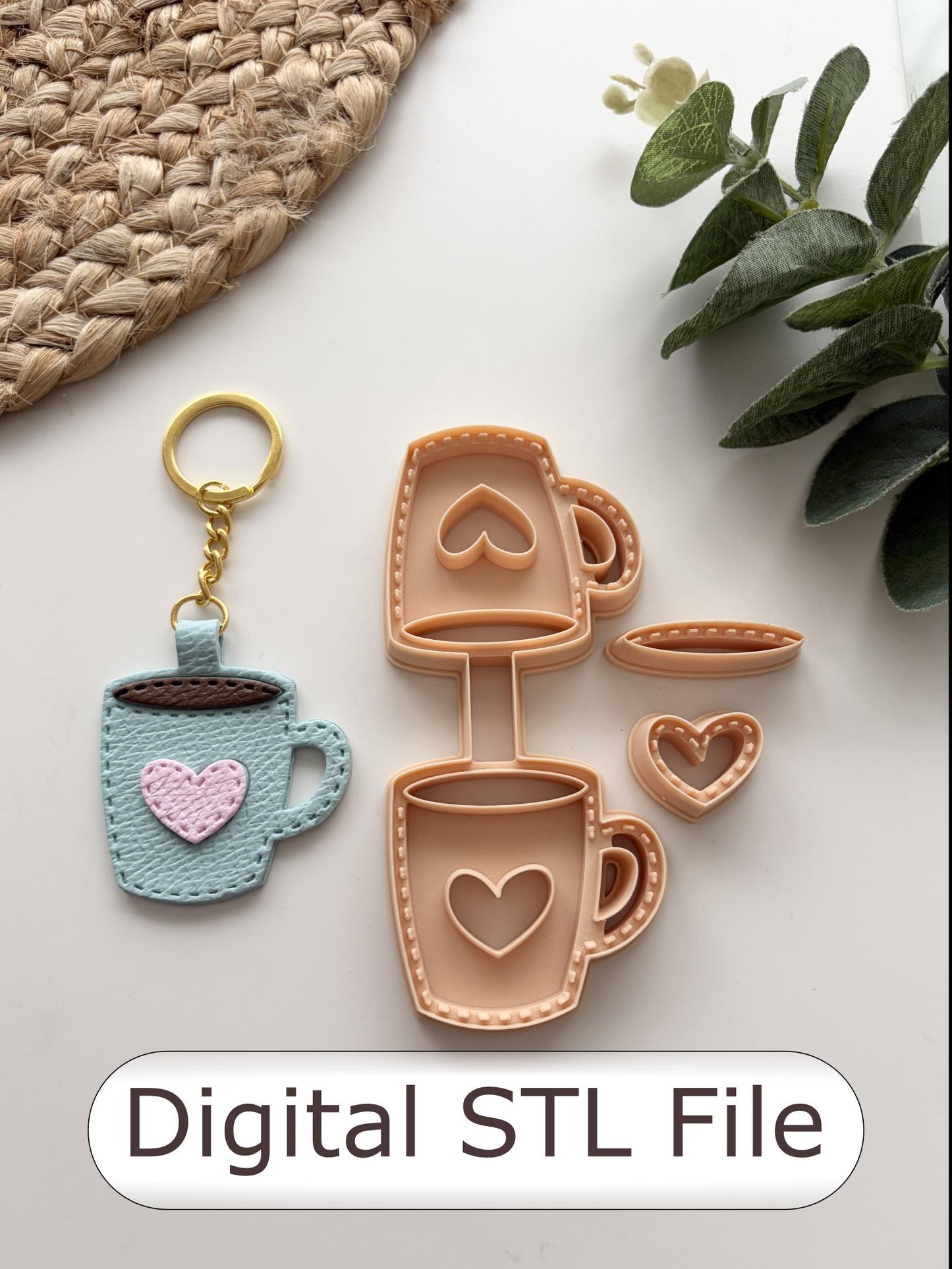 Coffee Mug Keyring Polymer Clay Cutter - Digital STL File
