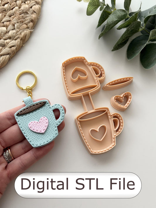 Coffee Mug Keyring Polymer Clay Cutter - Digital STL File