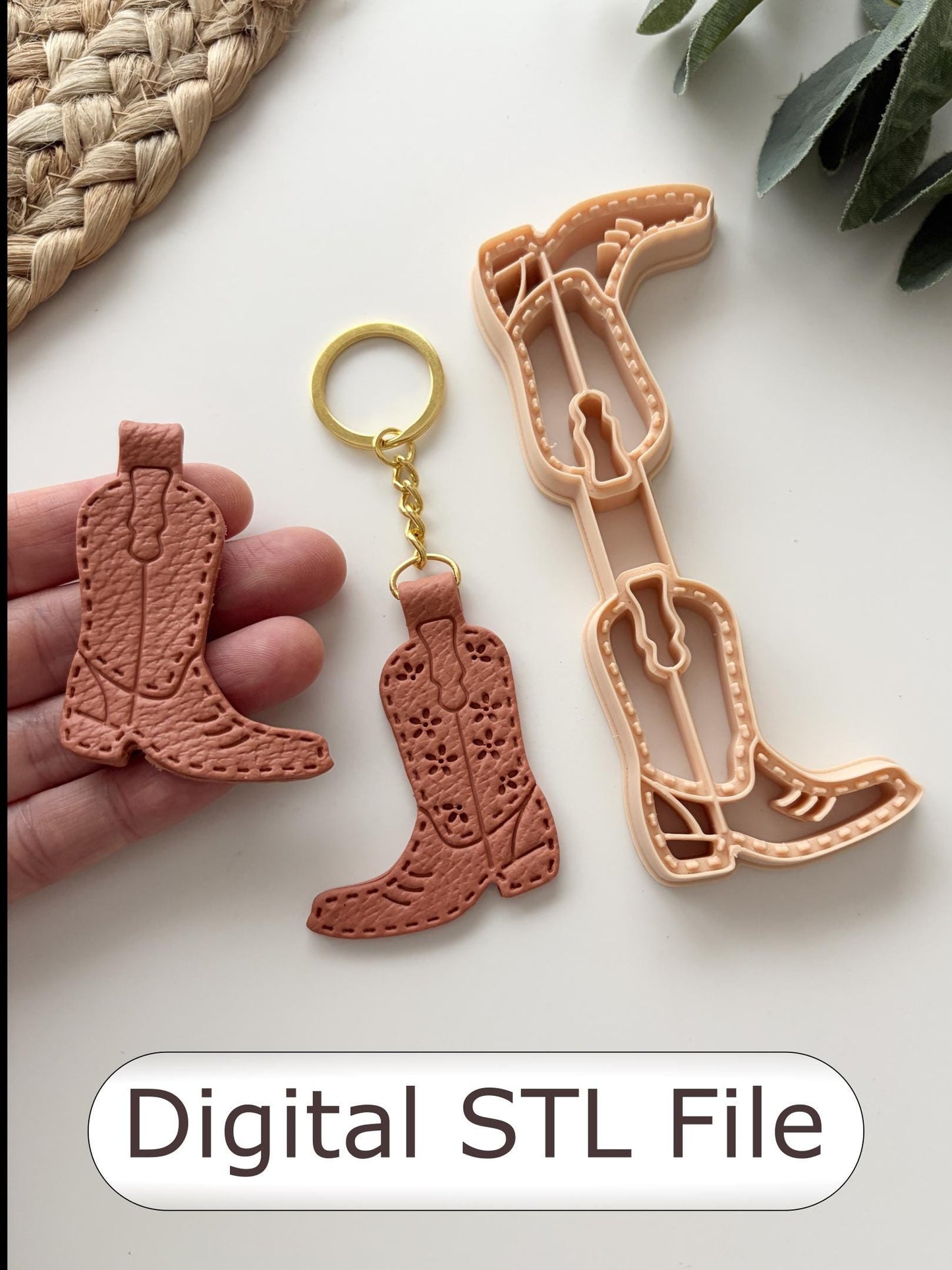 Cowgirl Boot Keyring Polymer Clay Cutter - Digital STL File