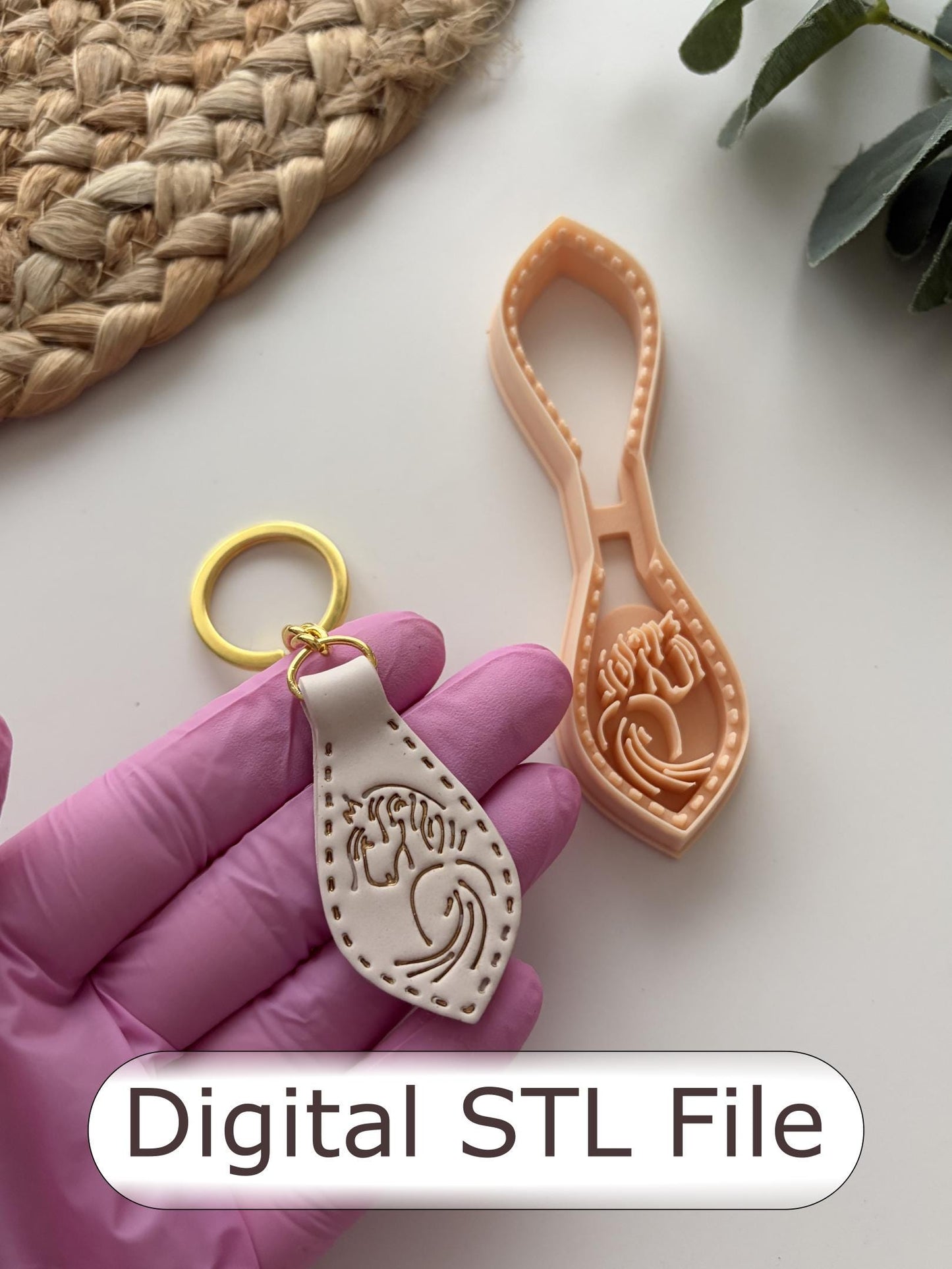 Cowgirl Embossed Horse Keyring Polymer Clay Cutter - Digital STL File