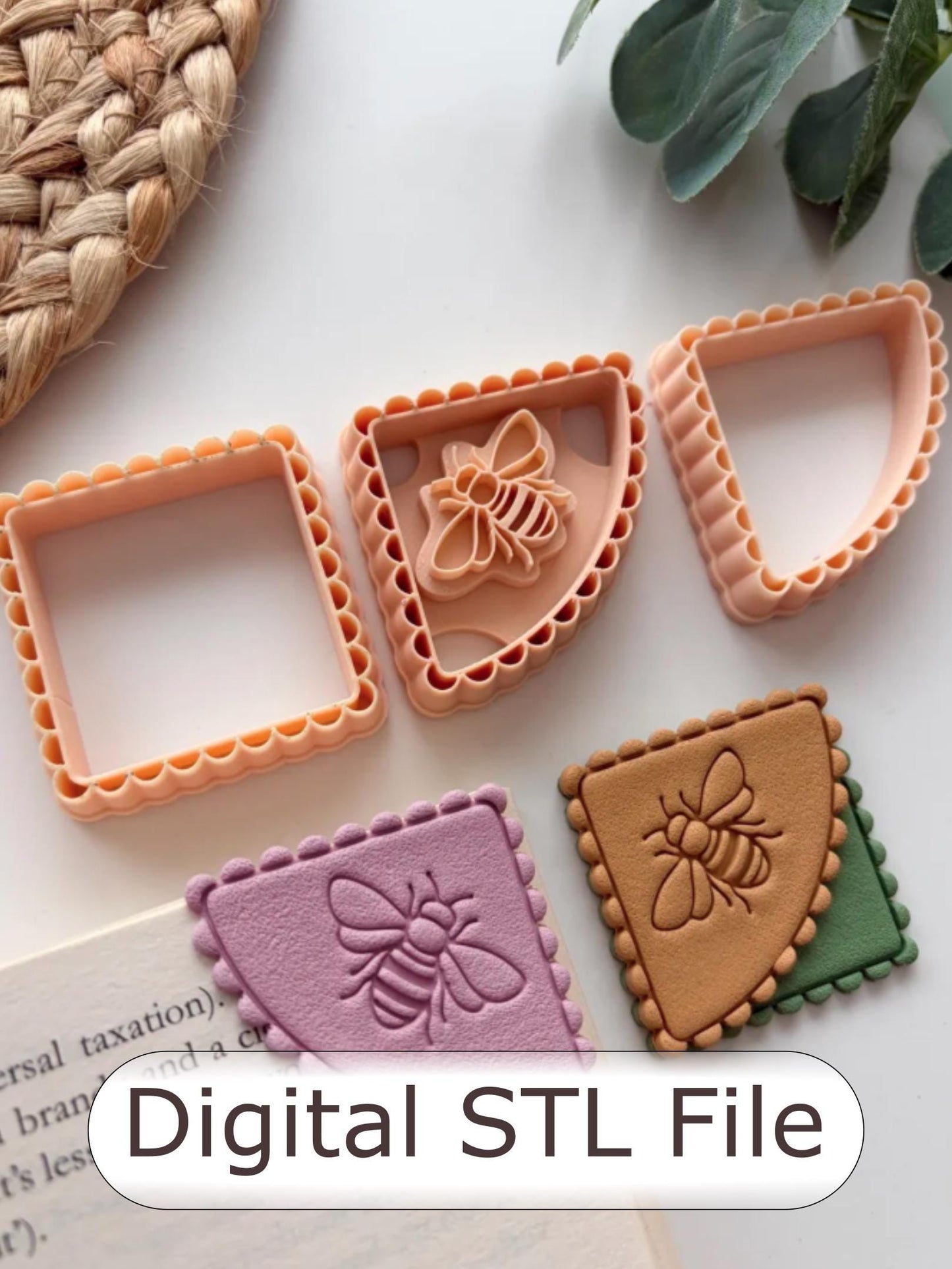 Lace Bee Corner Bookmark Polymer Clay Cutter - Digital STL File