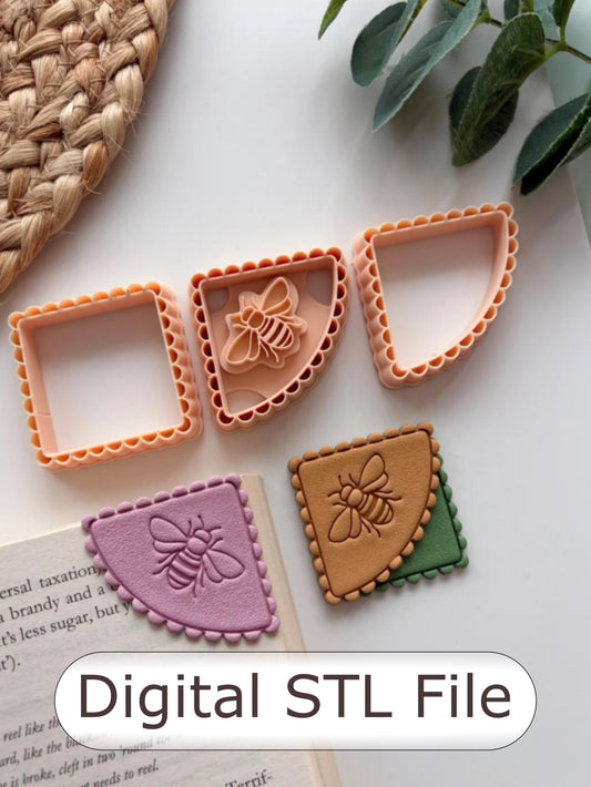 Lace Bee Corner Bookmark Polymer Clay Cutter - Digital STL File