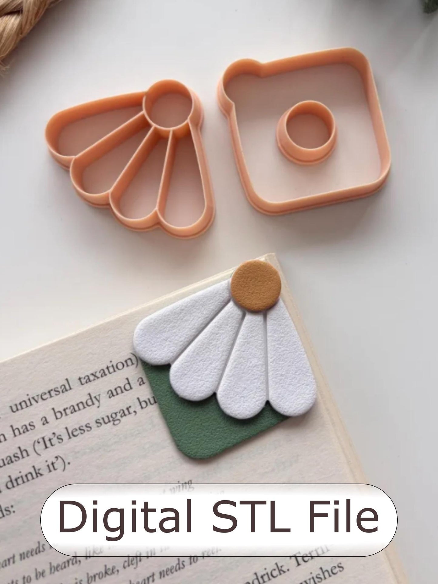 4 Petal Daisy Corner Bookmark Polymer Clay Cutter - Digital STL File