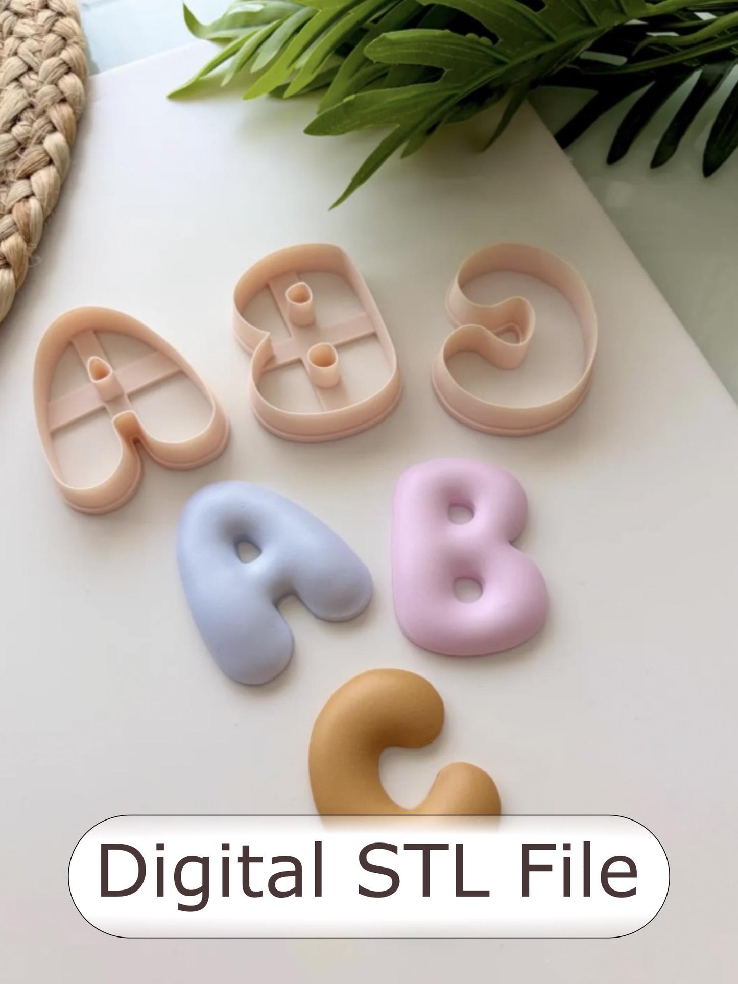STL Files Bubble Alphabet Clay Cutters: Polymer Earring Making Tool (50mm)