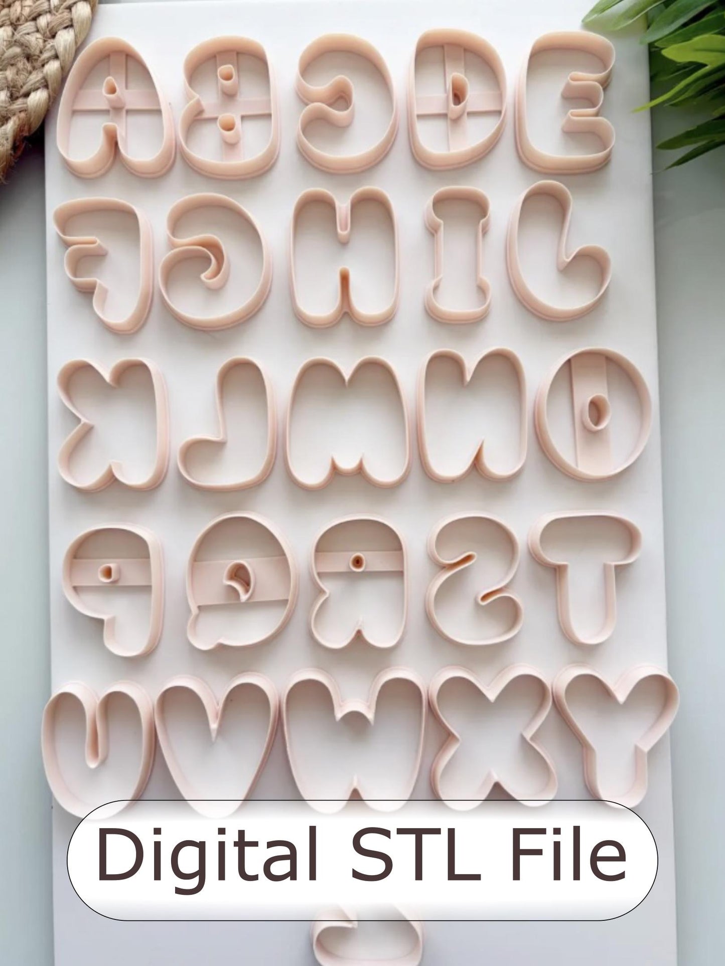 STL Files Bubble Alphabet Clay Cutters: Polymer Earring Making Tool (50mm)