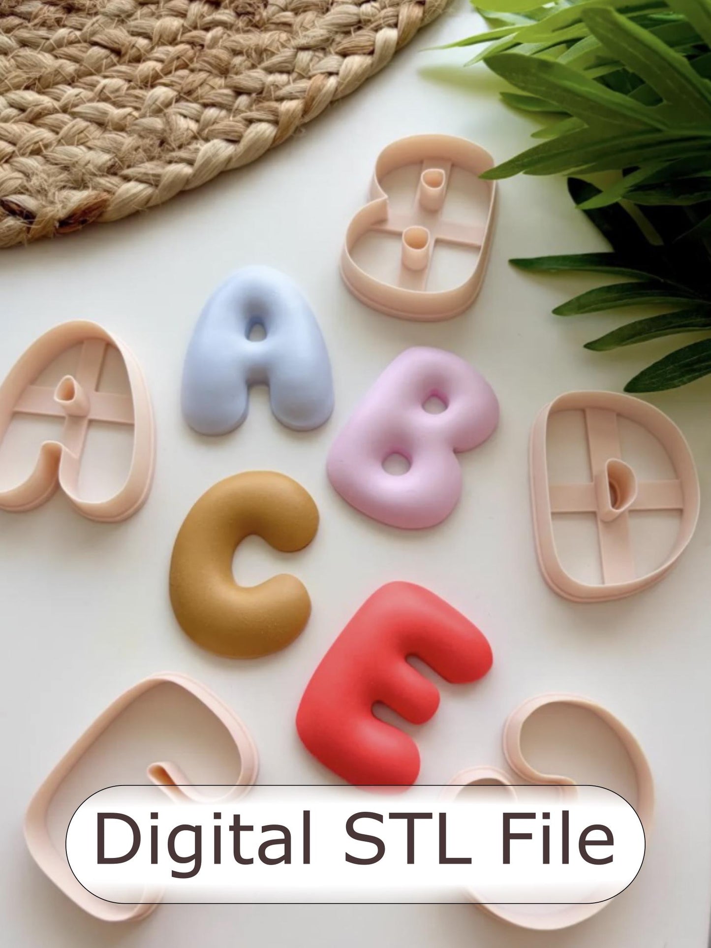 STL Files Bubble Alphabet Clay Cutters: Polymer Earring Making Tool (50mm)