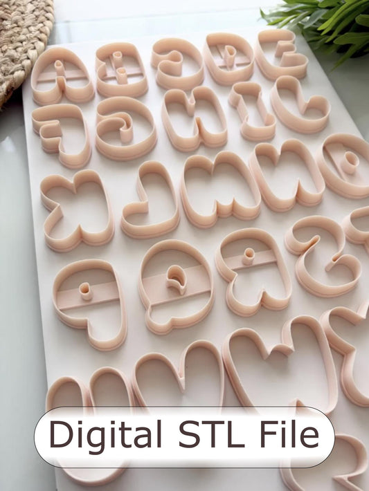 STL Files Bubble Alphabet Clay Cutters: Polymer Earring Making Tool (50mm)