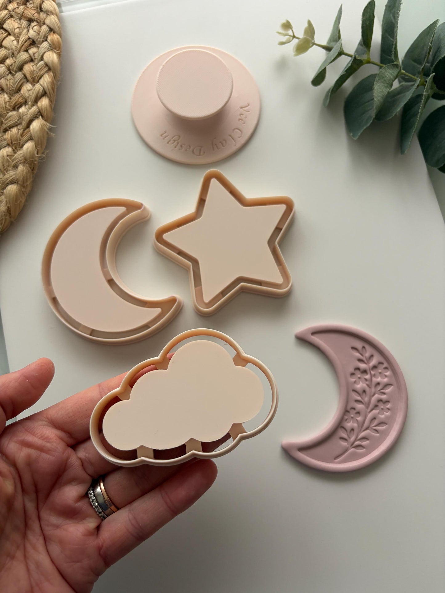 Moon, Star + Cloud Flat Edge Trinket & Jewellery Dish Polymer Clay Cutter - VeeClayDesign Shop