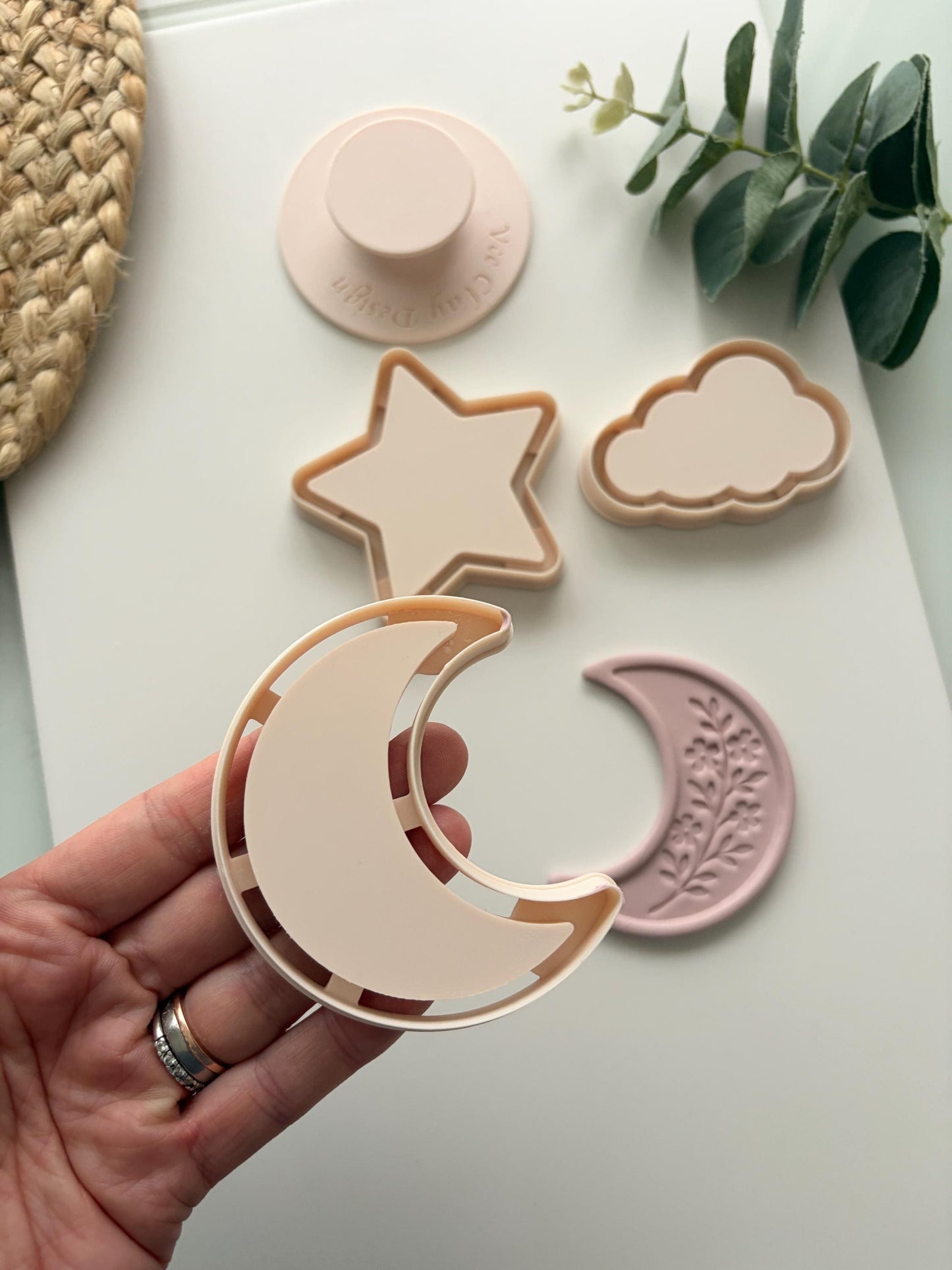 DIGITAL STL Moon, Star + Cloud Flat Edge Trinket & Jewellery Dish Polymer Clay Cutter - VeeClayDesign Shop