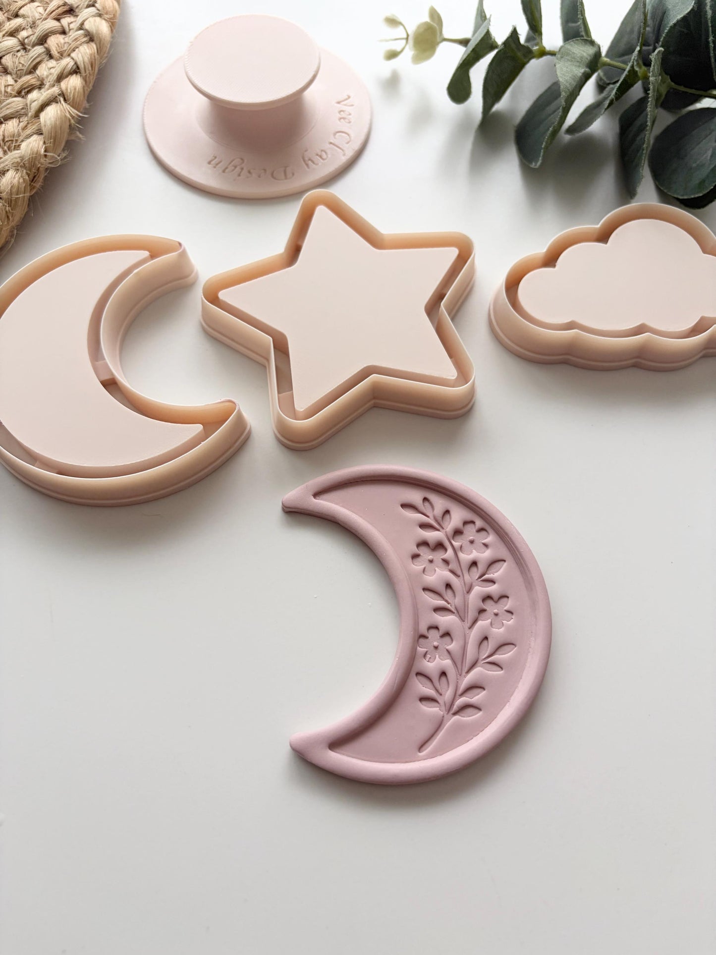 Moon, Star + Cloud Flat Edge Trinket & Jewellery Dish Polymer Clay Cutter - VeeClayDesign Shop