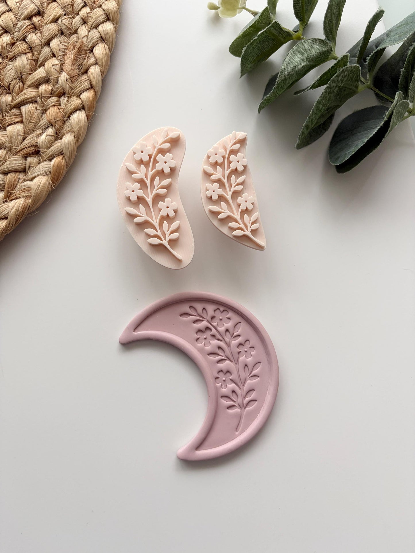 Floral Crescent Trinket Stamp: Polymer Clay Cutter, Jewelry & Earring Making Tools