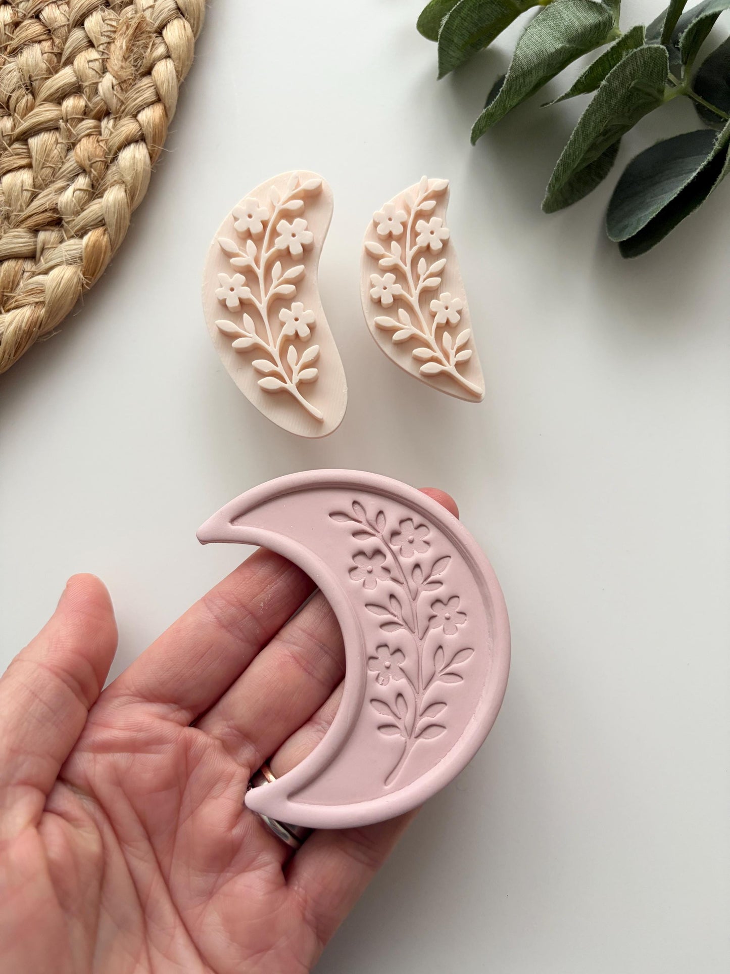 Floral Crescent Trinket Stamp: Polymer Clay Cutter, Jewelry & Earring Making Tools