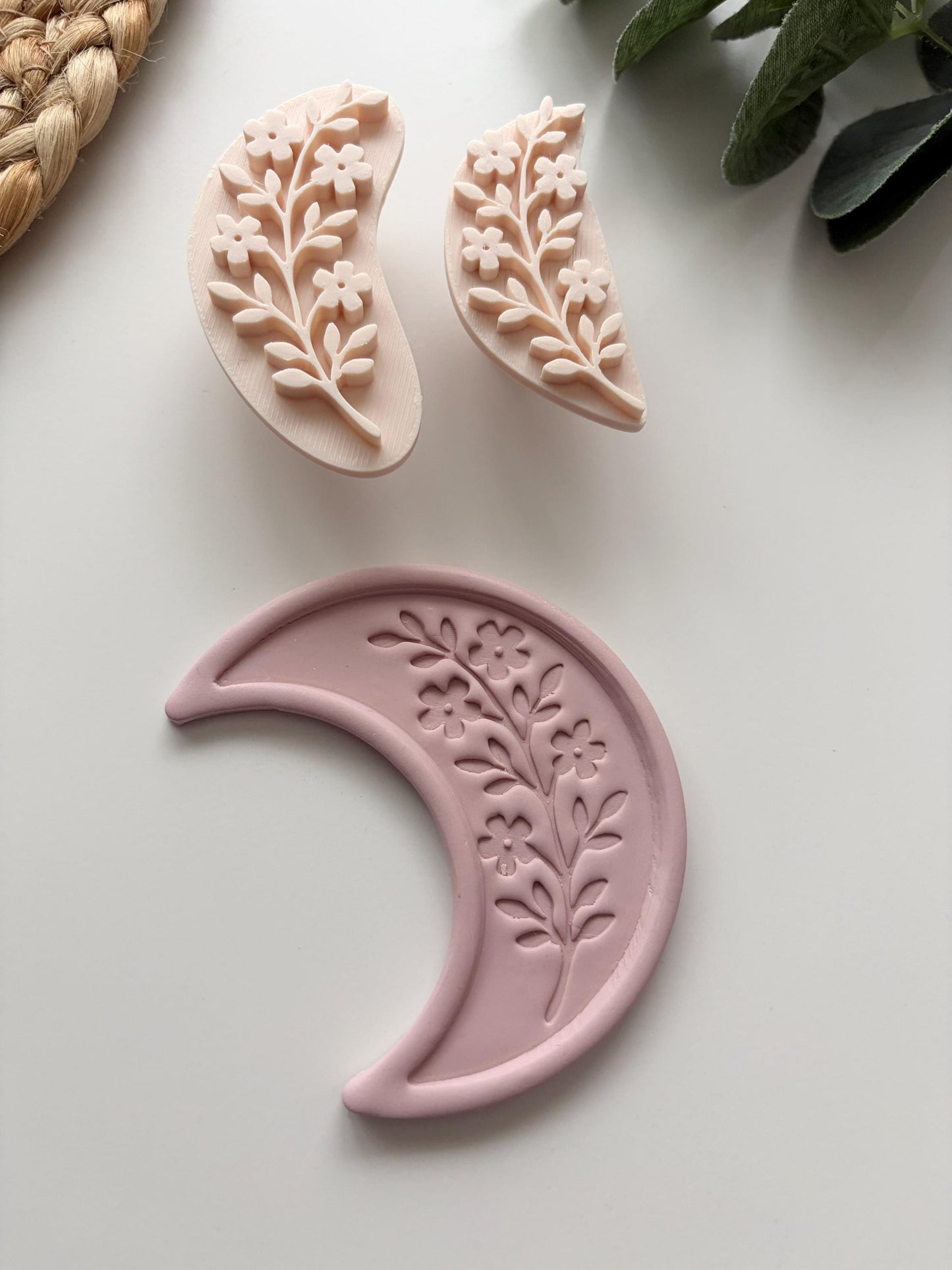 DIGITAL STL Floral Crescent Trinket Stamp: Polymer Clay Cutter, Jewelry & Earring Making Tools