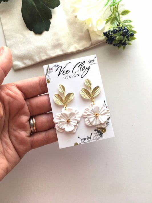 White and Gold Flower Earrings