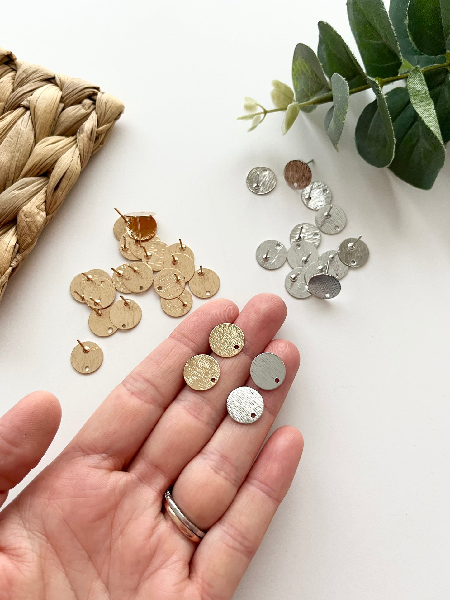Brushed Brass Circle Earring Stud