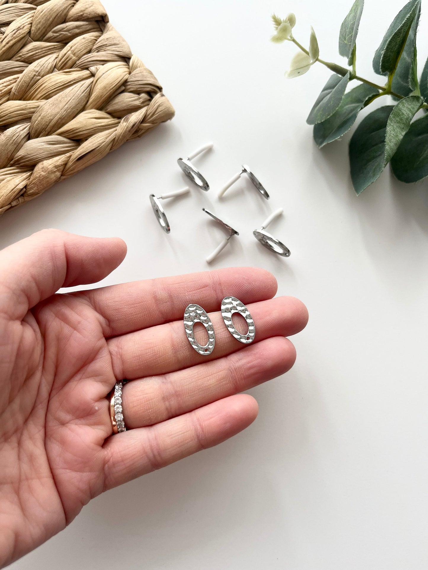 Silver Textured Oval Earring Studs