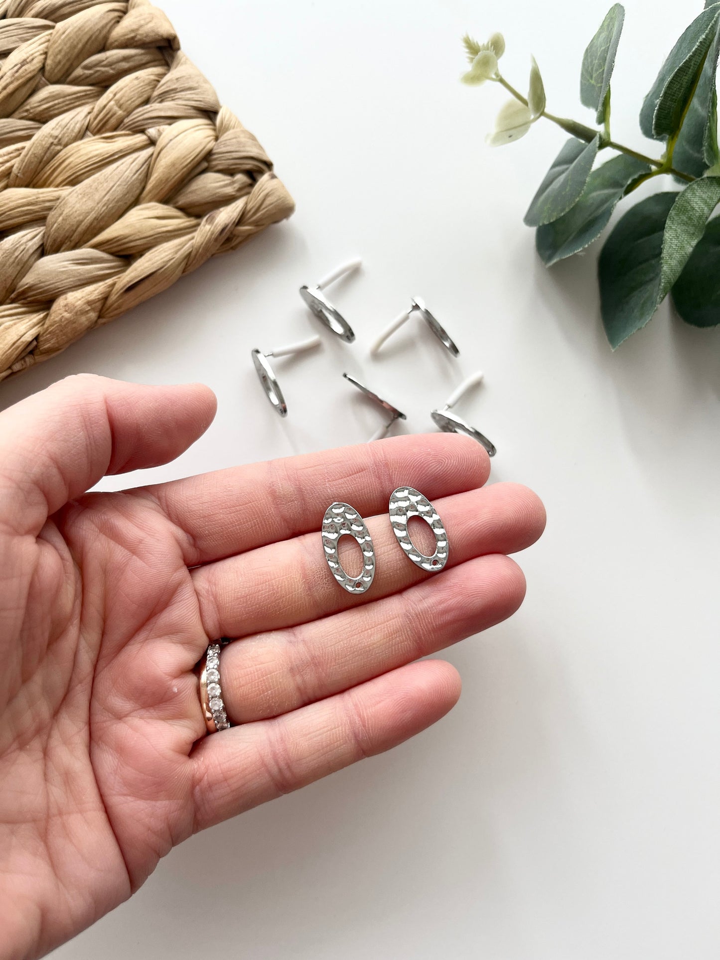 Silver Textured Oval Earring Studs