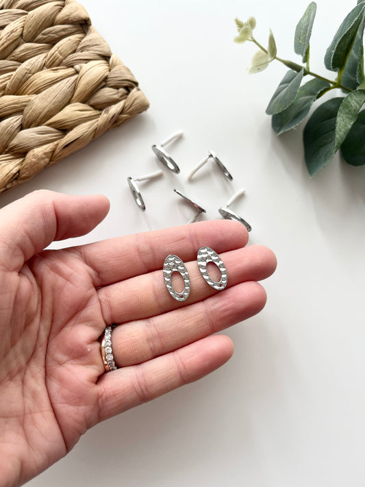 Silver Textured Oval Earring Studs
