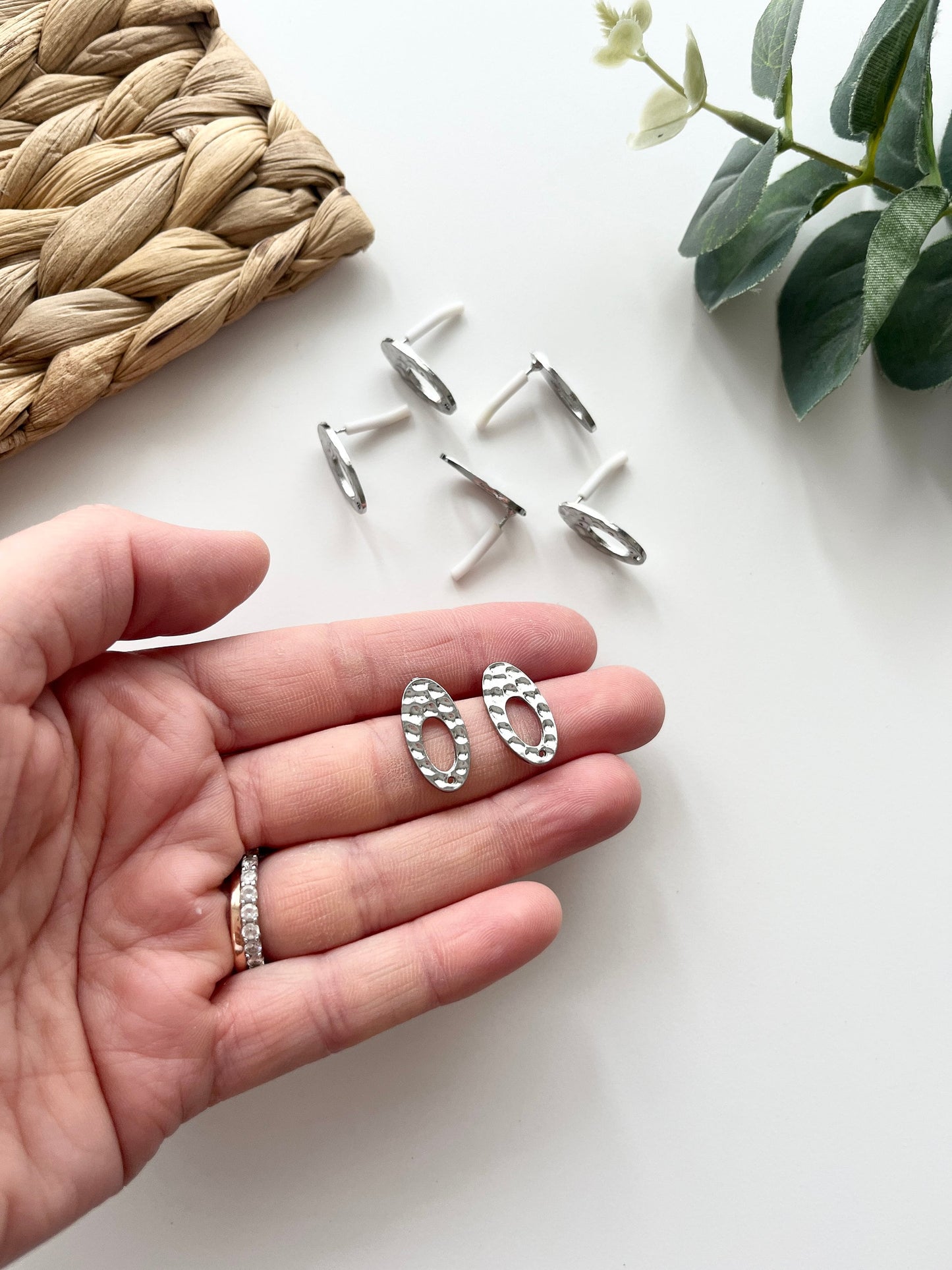 Silver Textured Oval Earring Studs