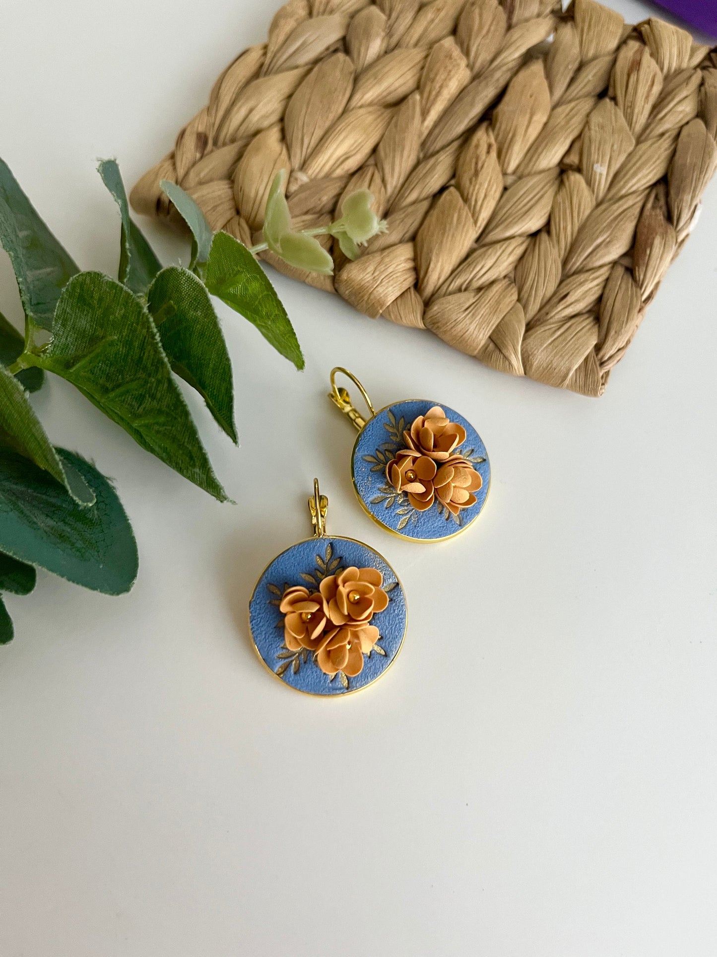 Mustard Floral Earring Hoops