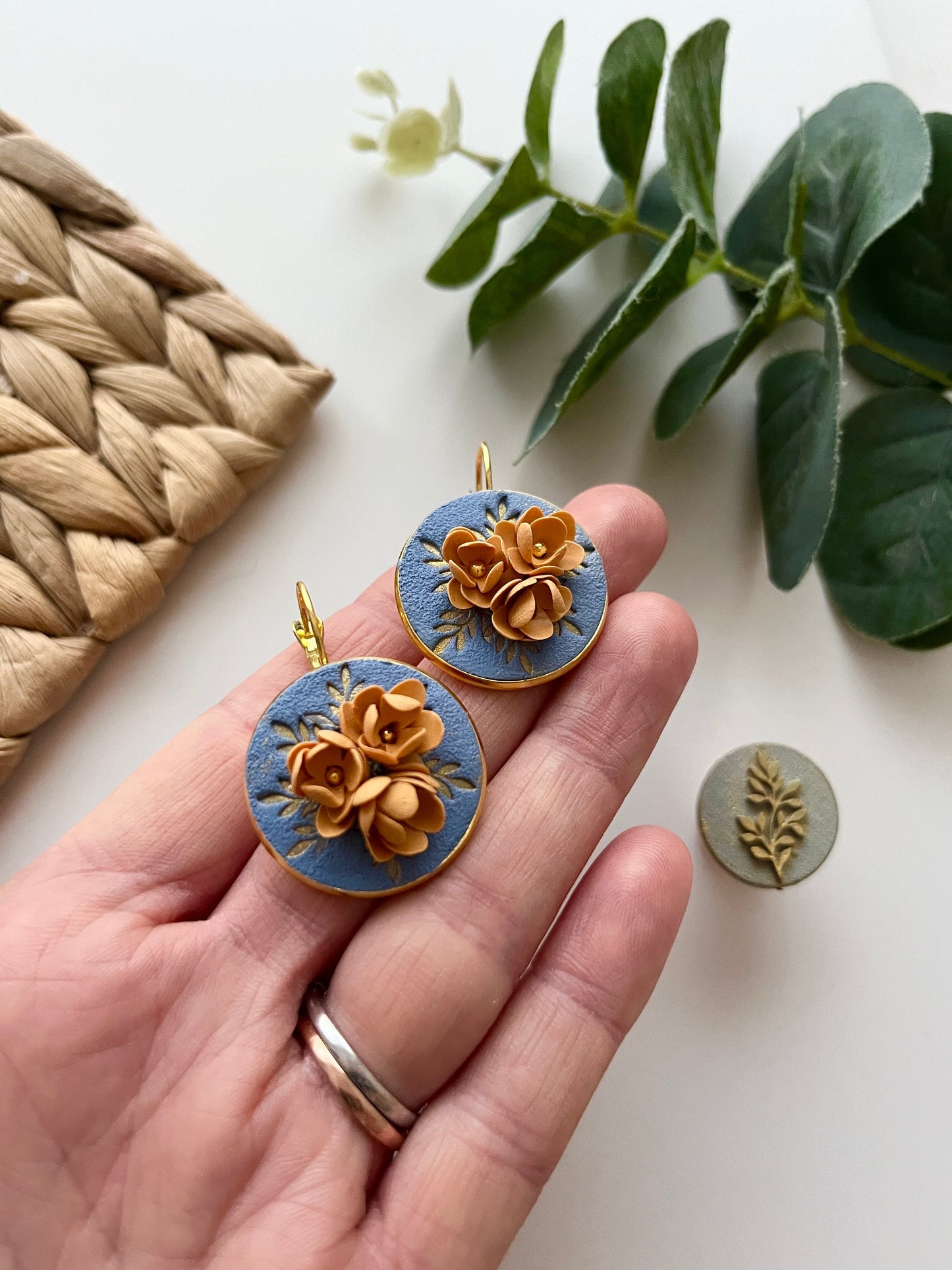 Mustard Floral Earring Hoops